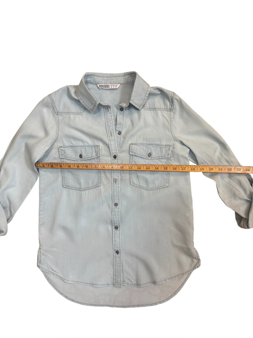Zara Basic Embroidered Chambray Button Down Shirt XS Pomegranate Boho - Picture 5 of 11